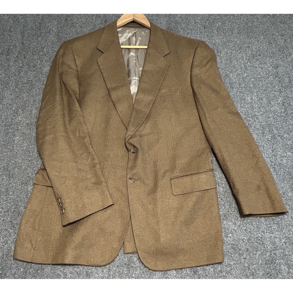 Alan Lebow for Hartz Mens Silk Cashmere ‎ Buttoned Brown Blazer Size 44 Reg Nice